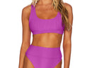 Sporty Ribbed Purple Scoop Neck Bikini Top