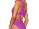 Sporty Ribbed Purple Scoop Neck Bikini Top