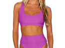 Sporty Ribbed Purple Scoop Neck Bikini Top