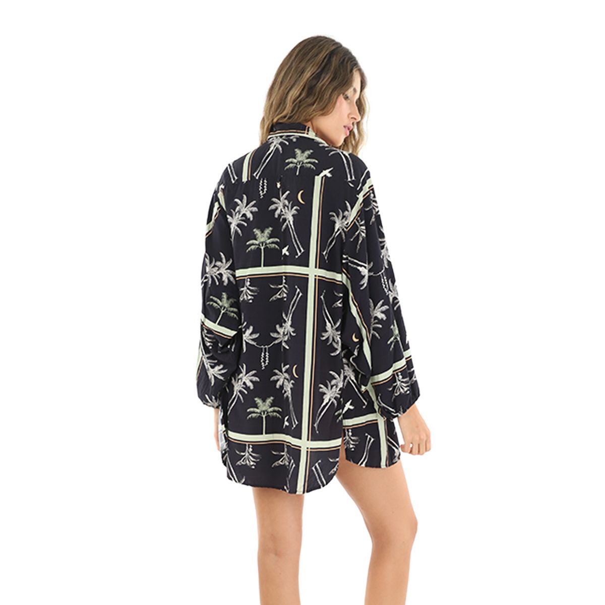 Palm Tree Print Button Down Coverup Shirt