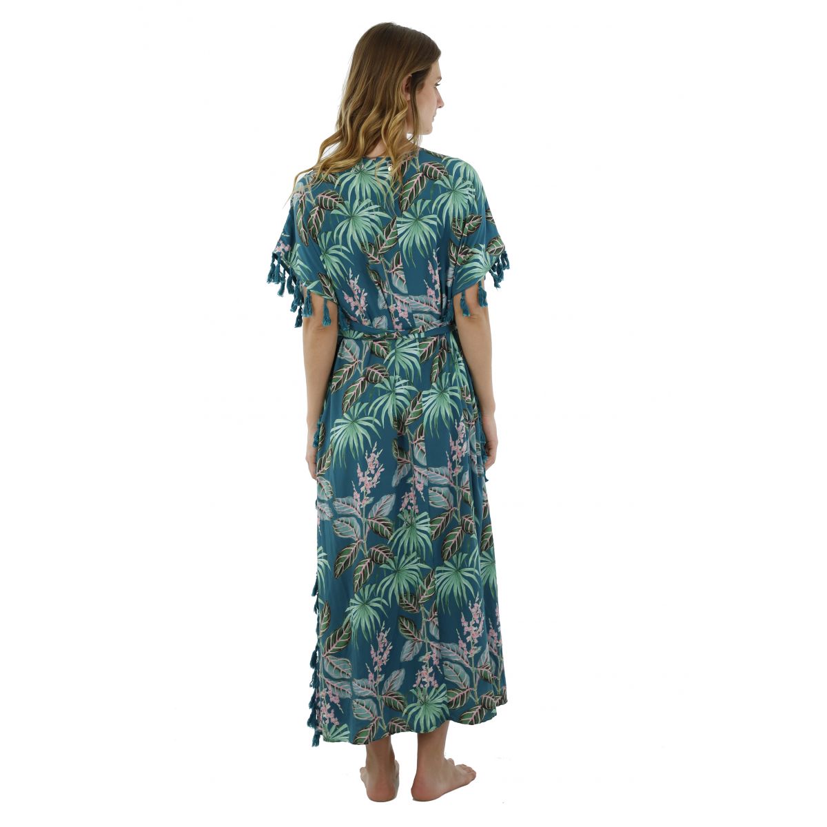 Palm Print Full Length Wrap Kimono