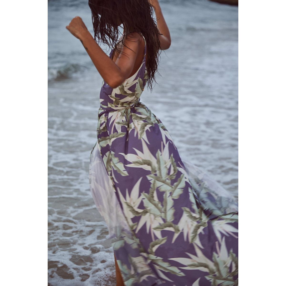 Tropical Print Wrap Dress