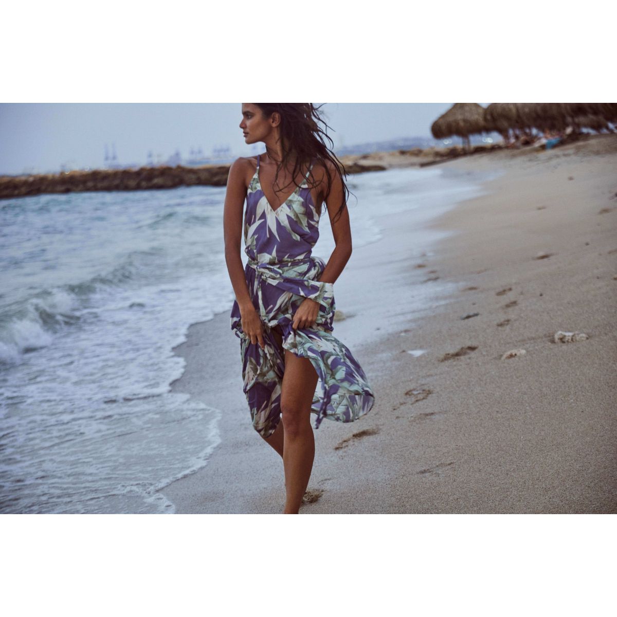 Tropical Print Wrap Dress