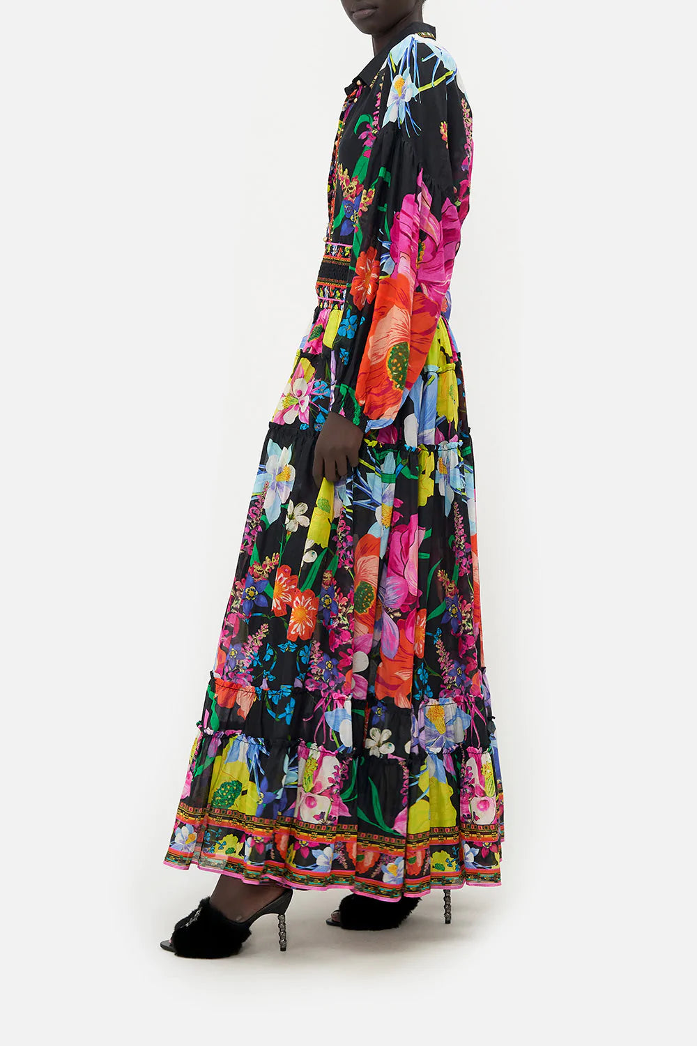 Bright Floral Print Tiered Skirt