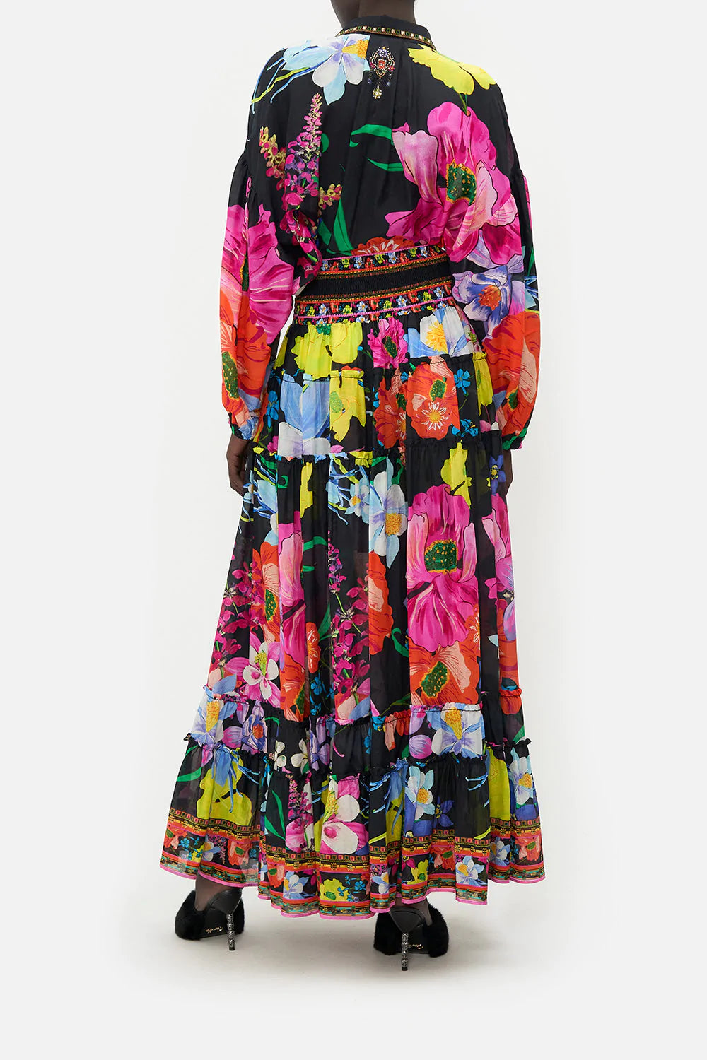 Bright Floral Print Tiered Skirt