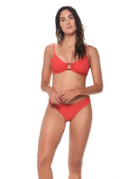 Textured red scoop neck bikini top