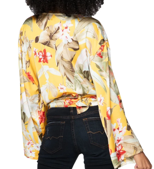 Tie Wrap Top in tropical yellow print