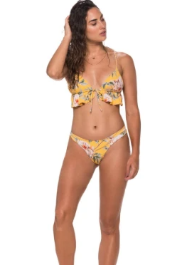 Reversible yellow floral print Malai triangle bikini top