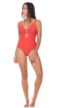 Red textured one piece Malai suit