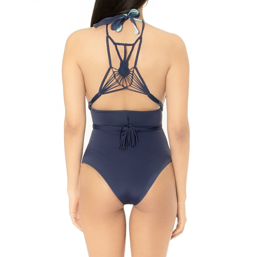Navy To Turquoise Reversible Plunging One Piece