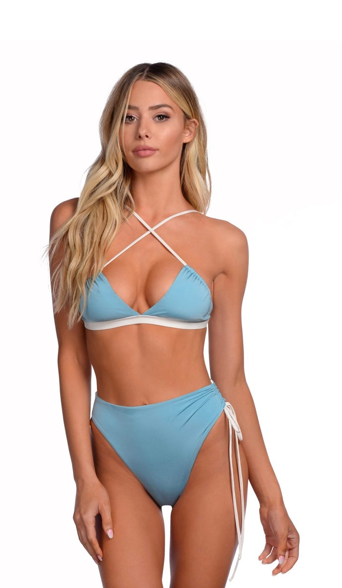 Cross Bikini Top Blue Crystal Whit Shell V Neck