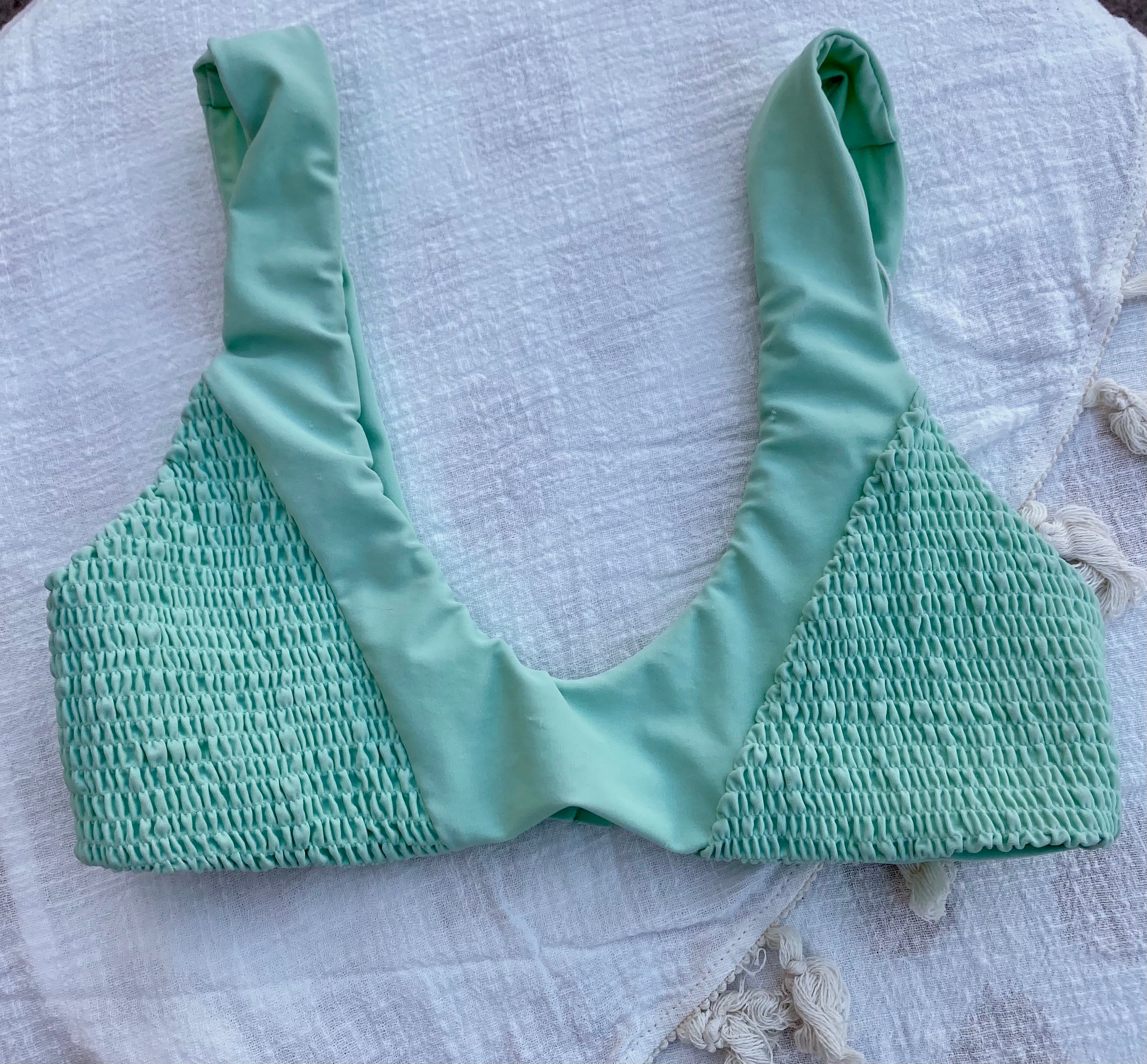 Teal smocked bikini top 