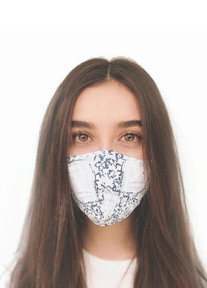 White Face Mask With Blue Print