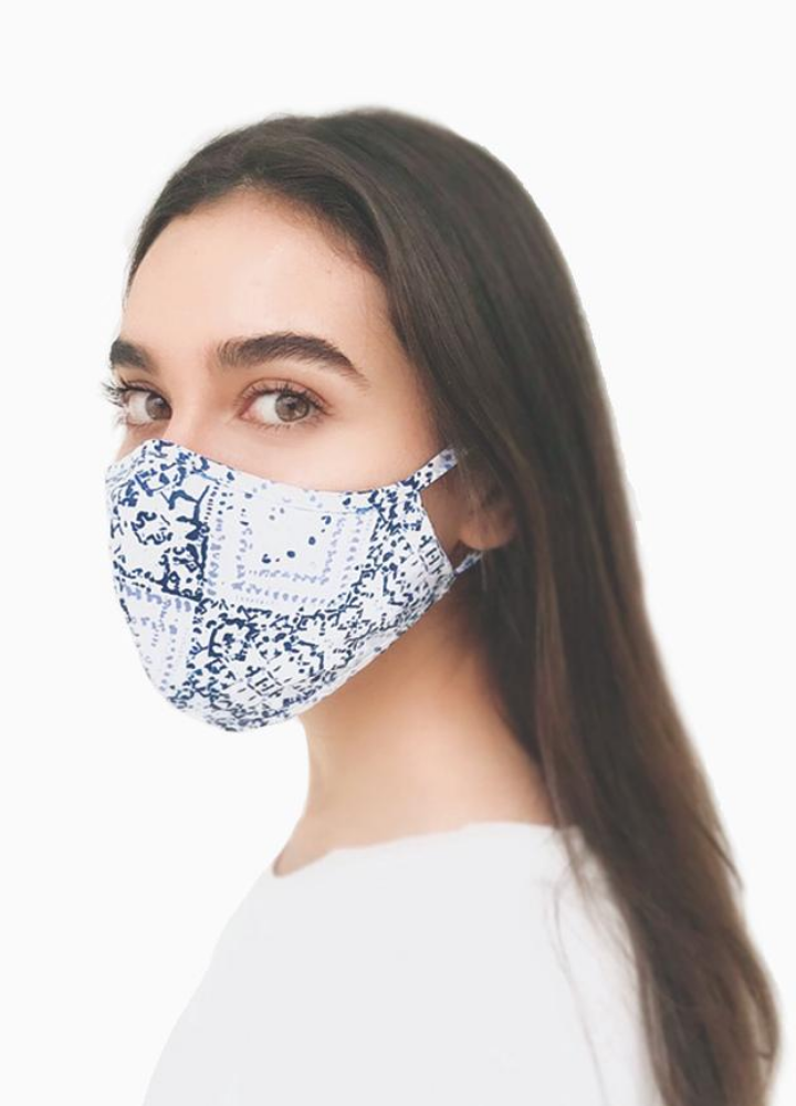 White Face Mask With Blue Print