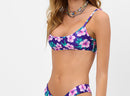 Purple Floral Print Scoopneck Bikini Top