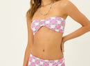 Pink Floral Print Terry Bandeau Bikini Top 