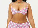 Pink Floral Print Terry Bandeau Bikini Top 