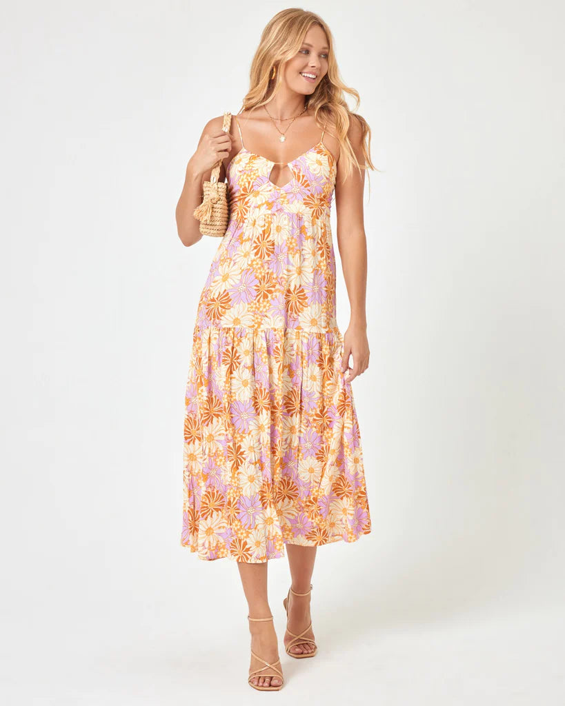 Bright Floral Print Midi Dress