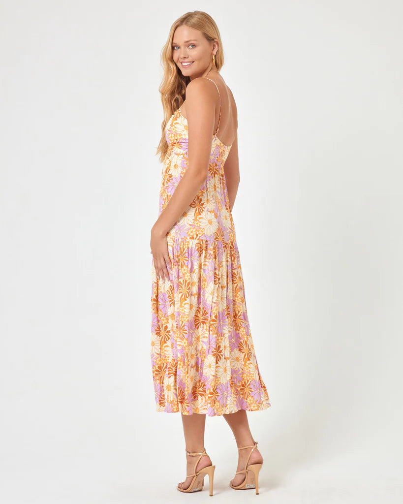 Bright Floral Print Midi Dress