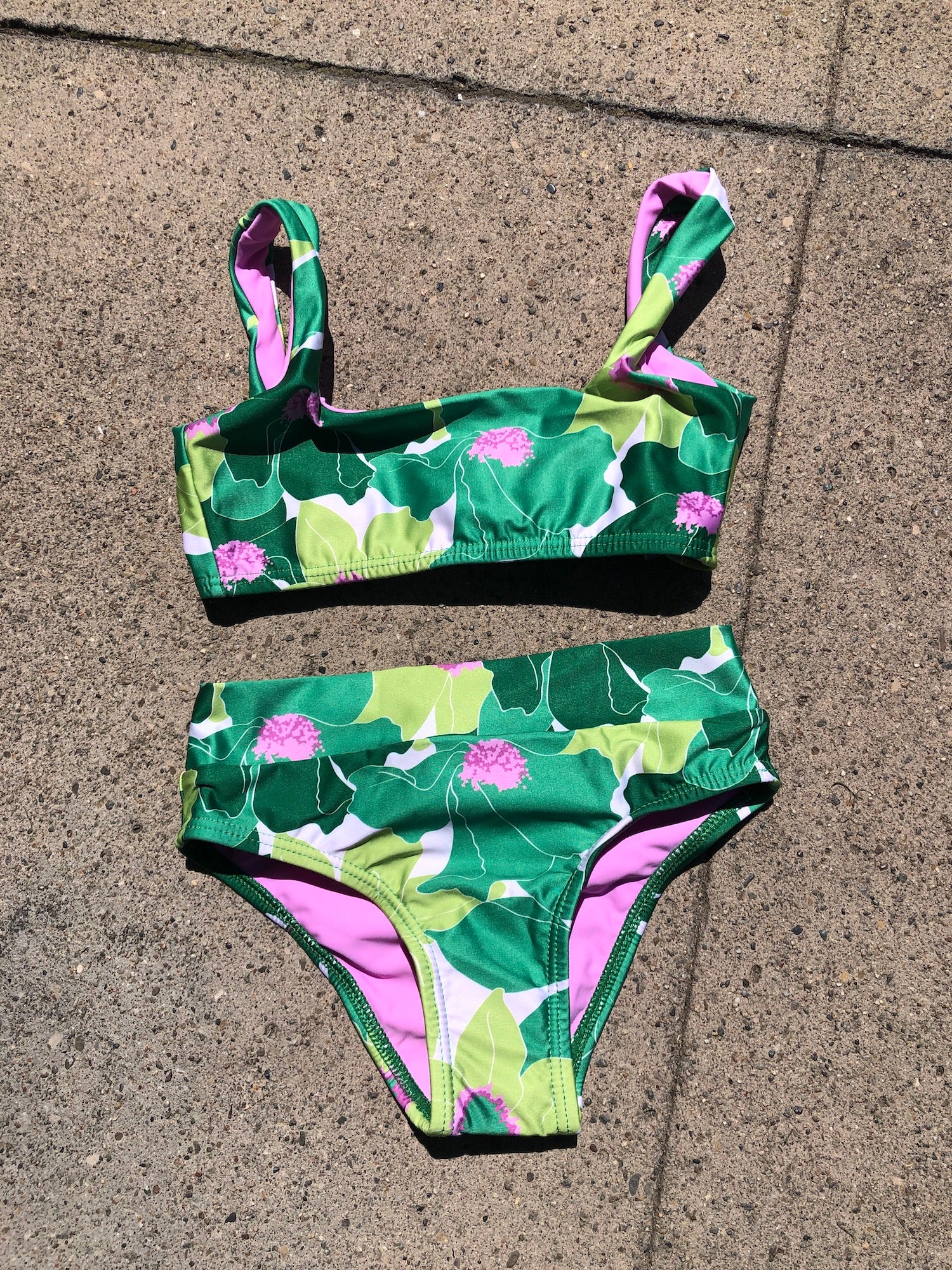 green printed floral matching mother and daughter swimsuits