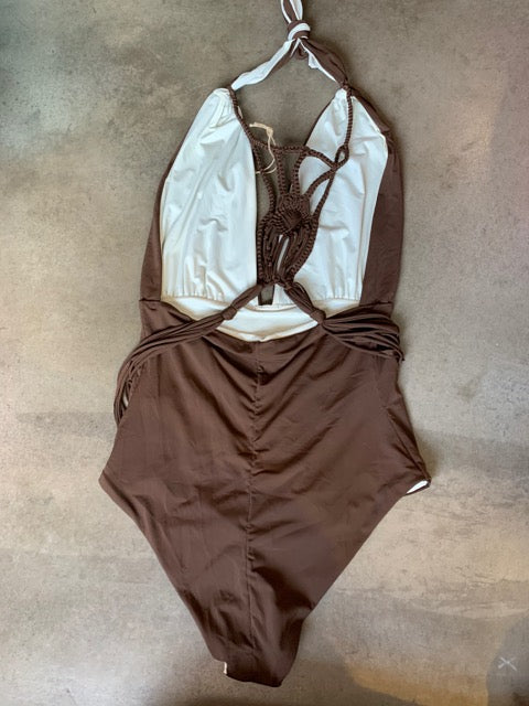 Brown reversible halter one piece