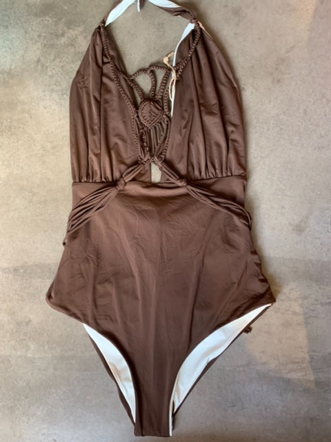 Brown reversible halter one piece