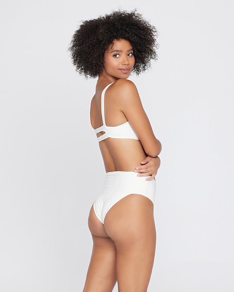 Cream Ribbed High Waisted Bottom