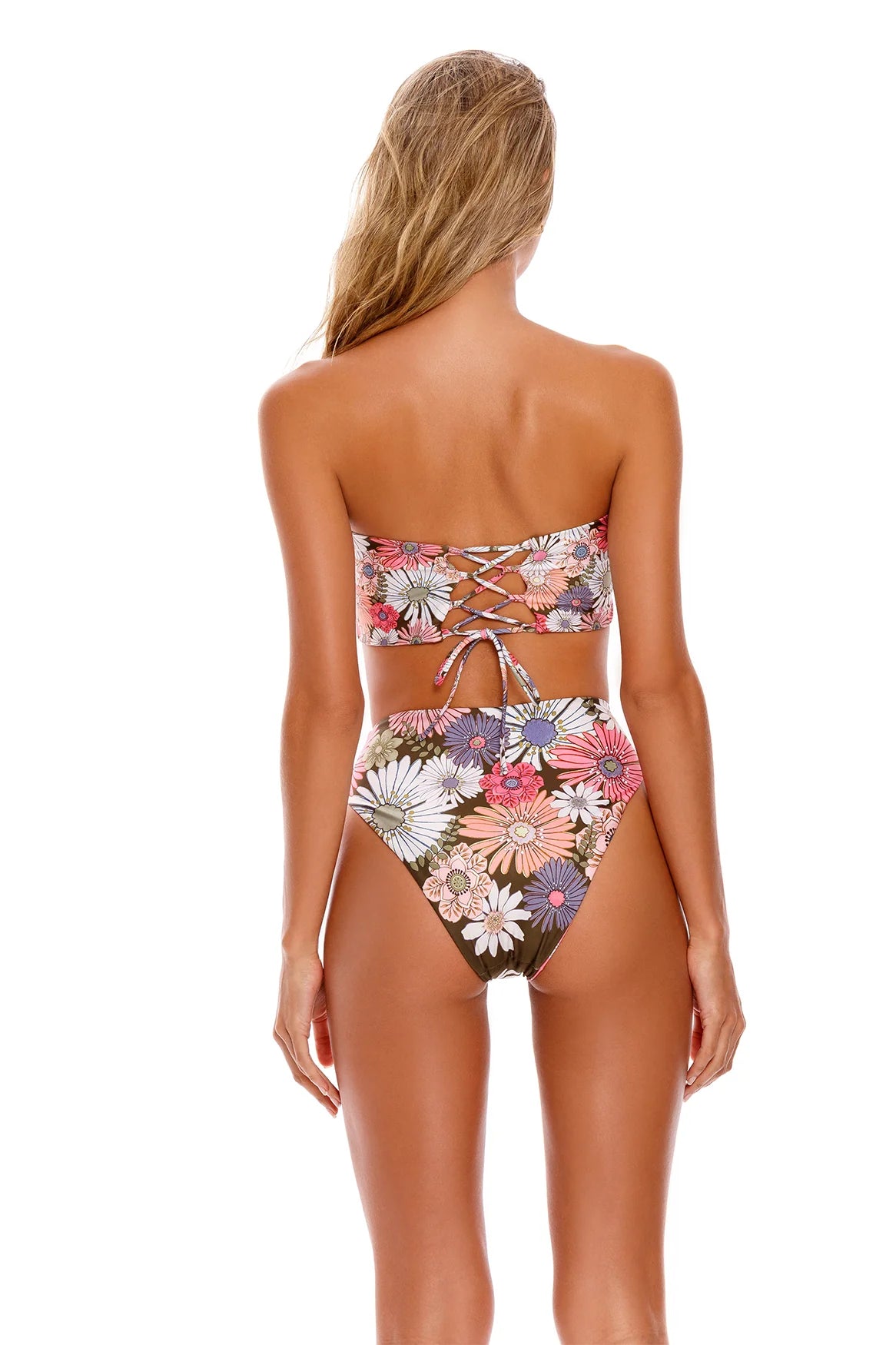 Embroidered Floral Print Bandeau Bikini Top