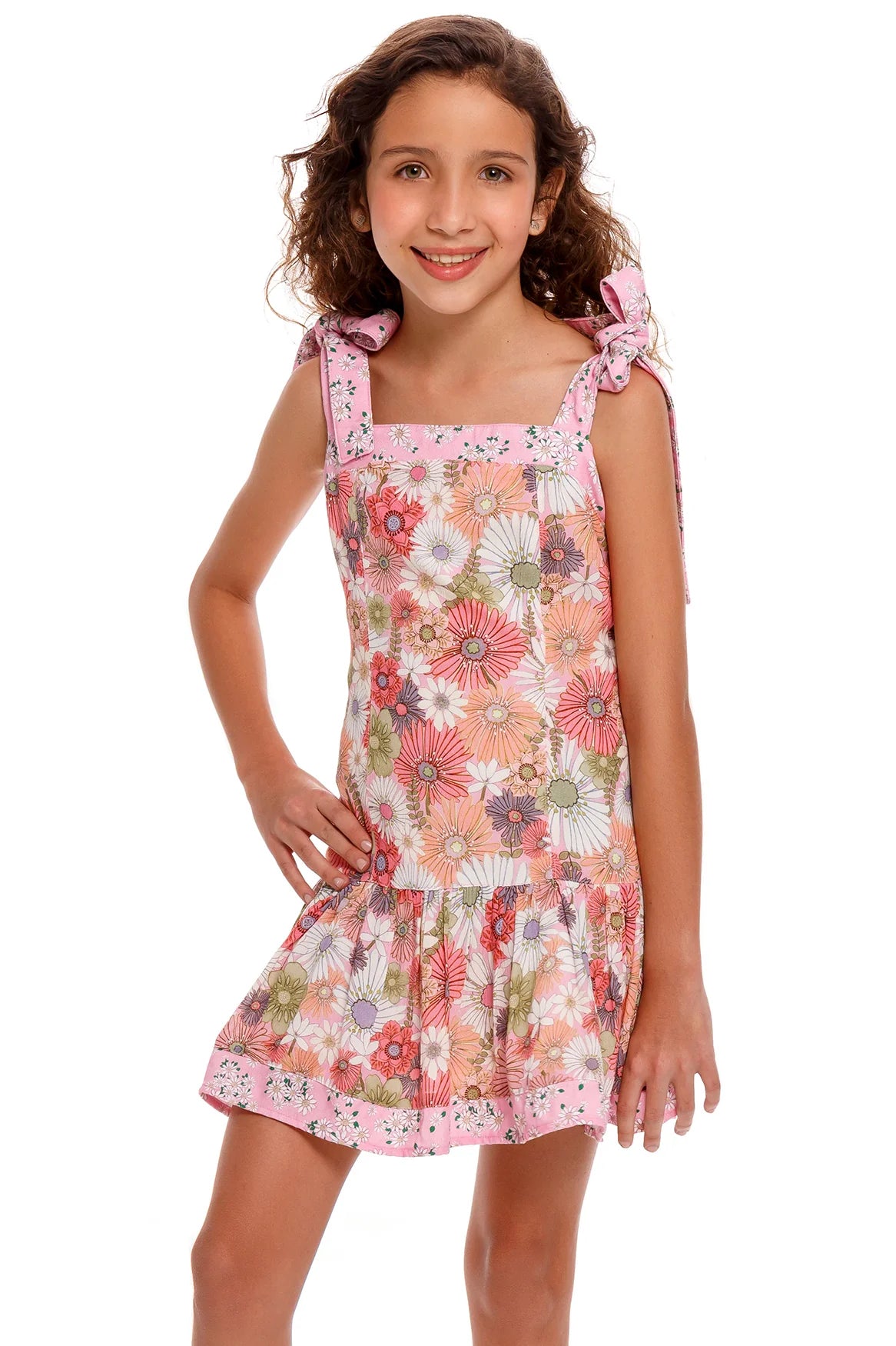 Pink Floral Print Kids Dress