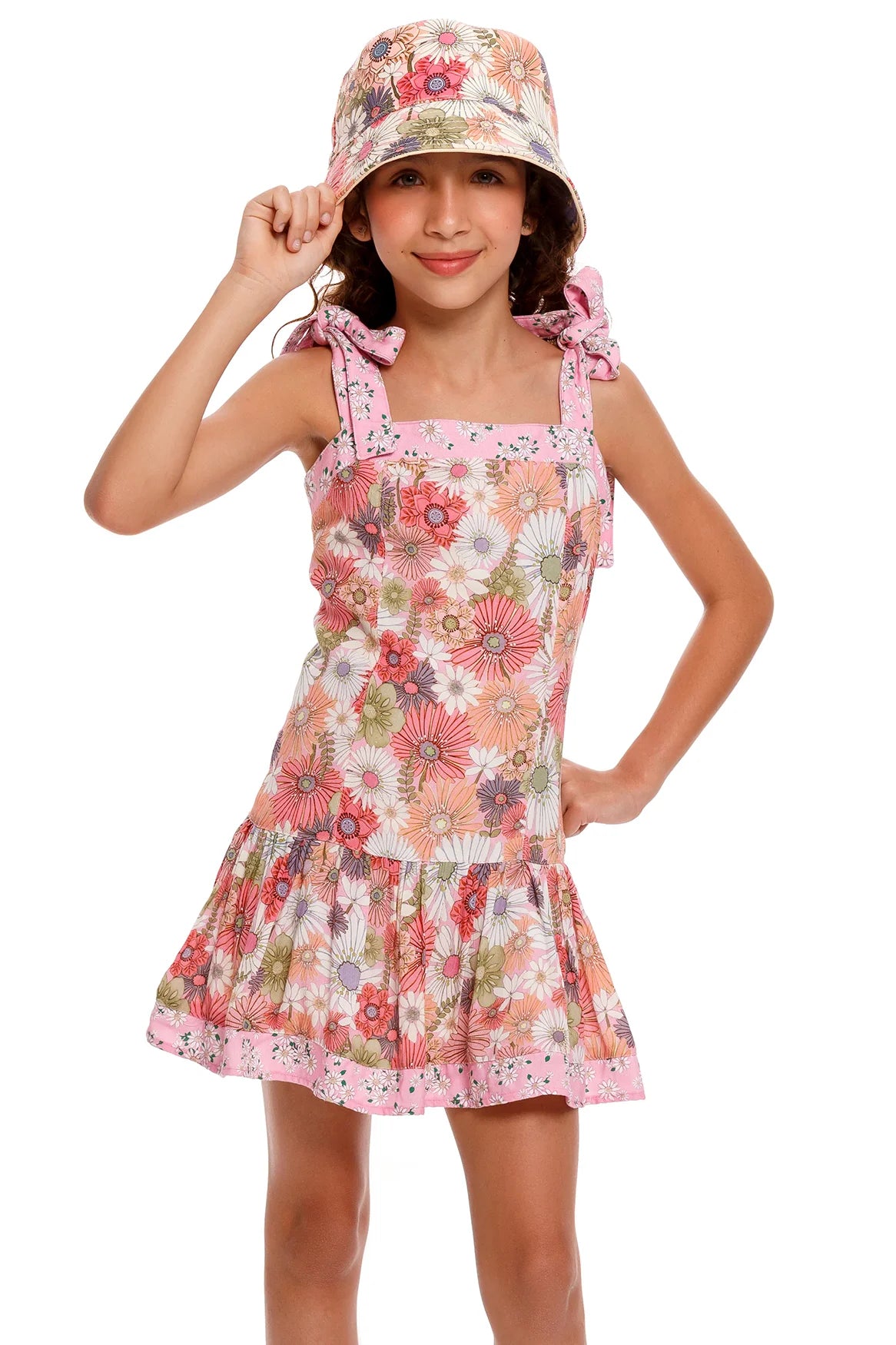 Pink Floral Print Kids Dress