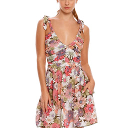 Short Floral Print V-Neck Dress