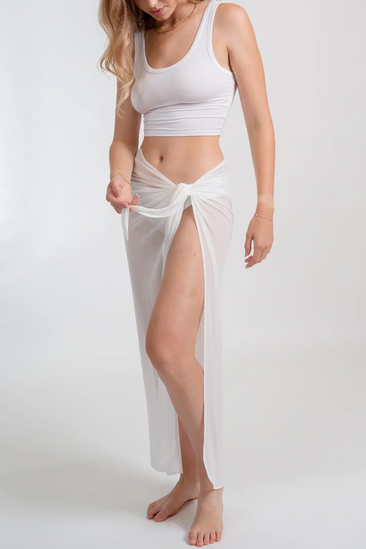 Long White Mesh Wrap Sarong