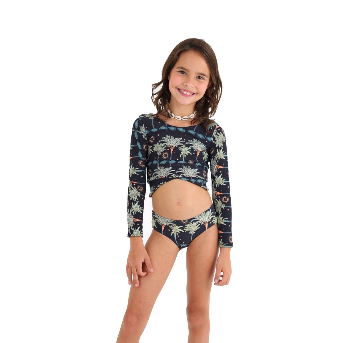 Palm Print Kid's Long Sleeve Swim Set