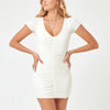 Ruched Front Plunging Mini Dress