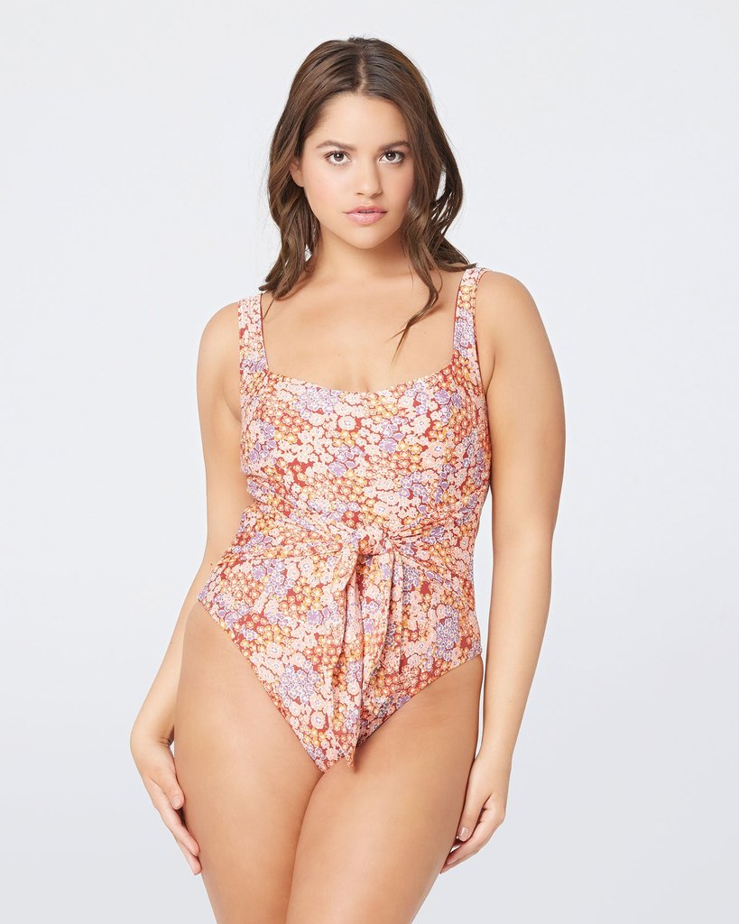 Floral Print Tie Front One Piece