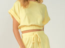 Yellow Short Sleeve Terry Crop Top 