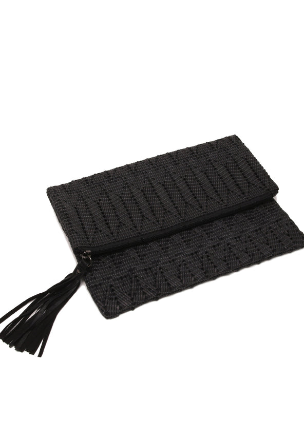 Black woven clutch