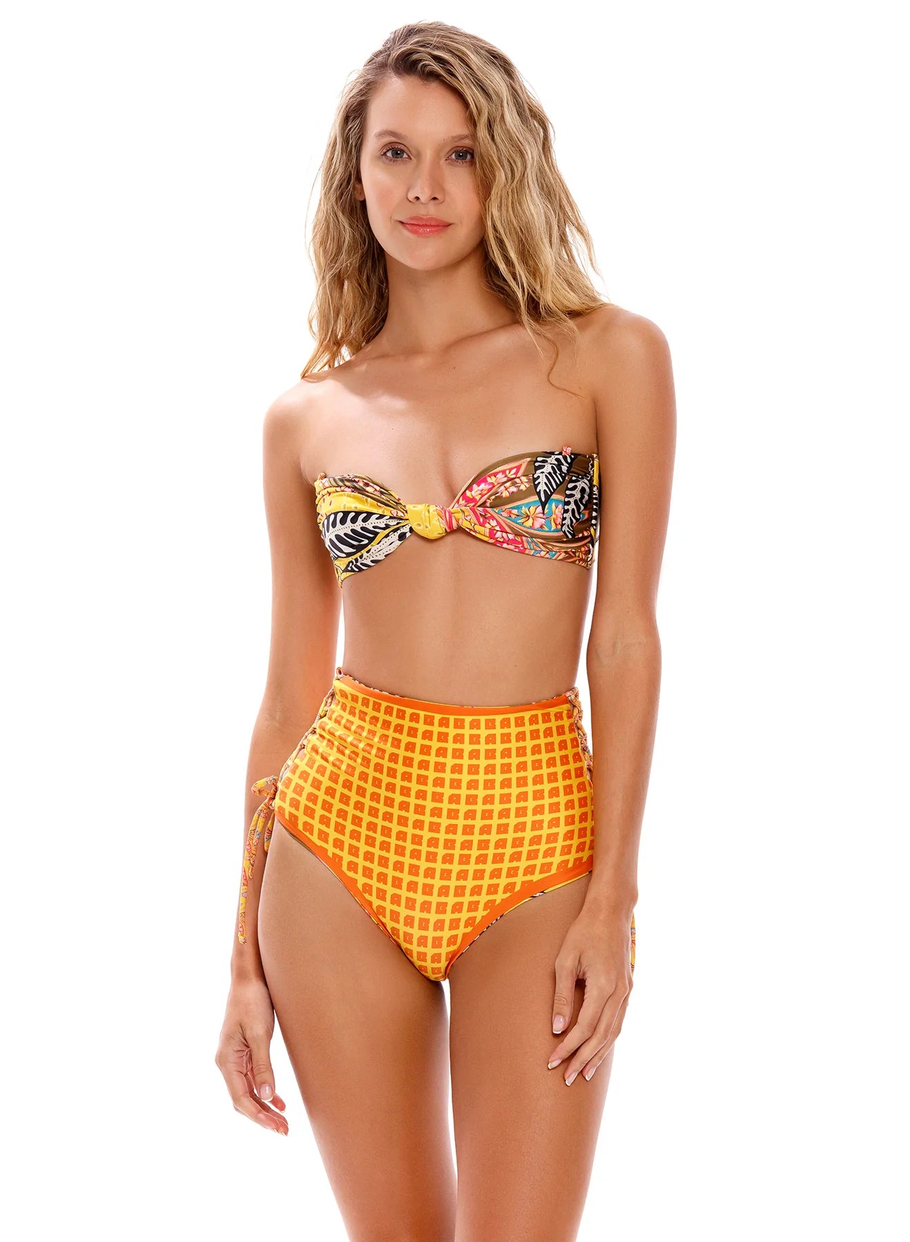 Bright High Waist Lattice Side Bikini Bottom