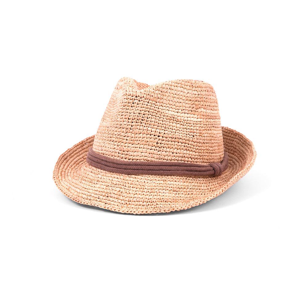 Woven fedora with brown rope