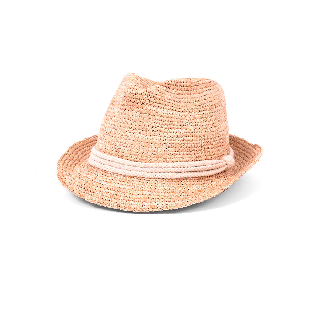 Woven fedora with with white rope