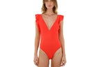 V-Plunge Red Ruffle Strap One Piece