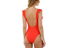 V-Plunge Red Ruffle Strap One Piece