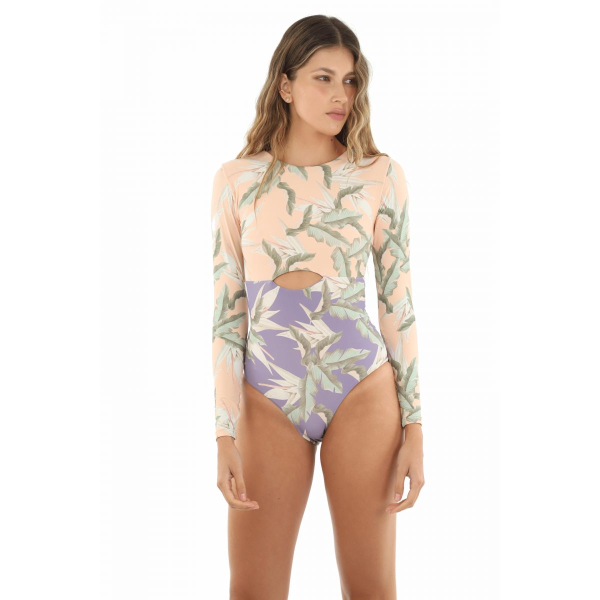 Tropical Print Long Sleeve One Piece