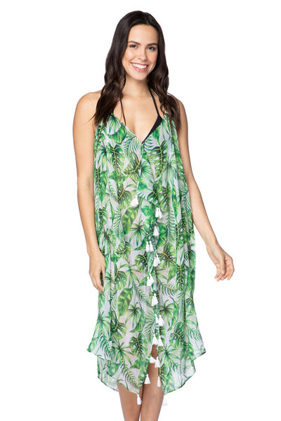 Leafy Green Print Maxi Coverup Dress