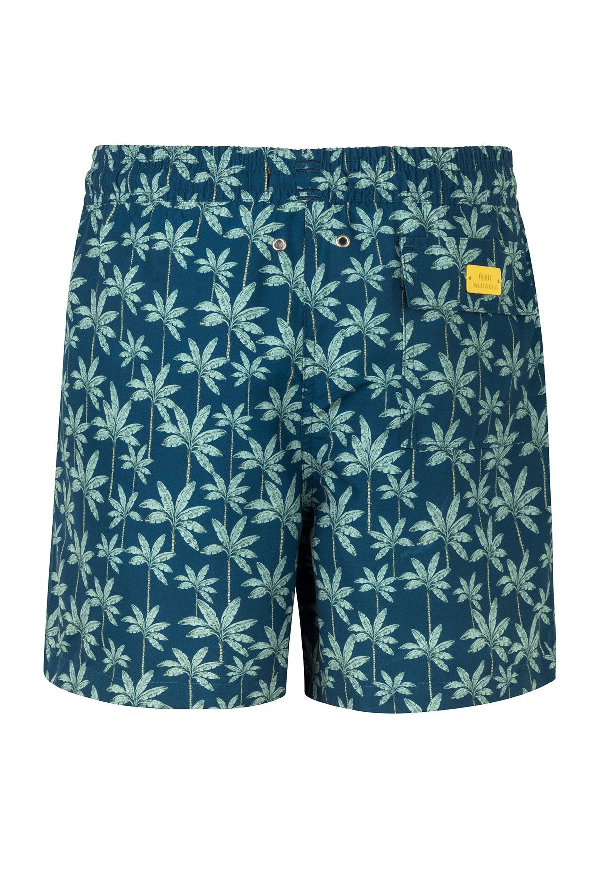 Blue Palm Print Swim Trunks