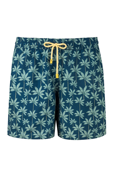 Blue Palm Print Swim Trunks