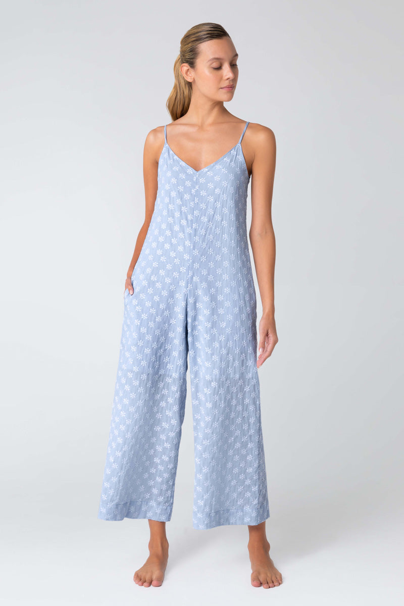 Light Blue Floral Print Jumpsuit 