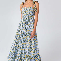 Smocked Printed Maxi Dress 