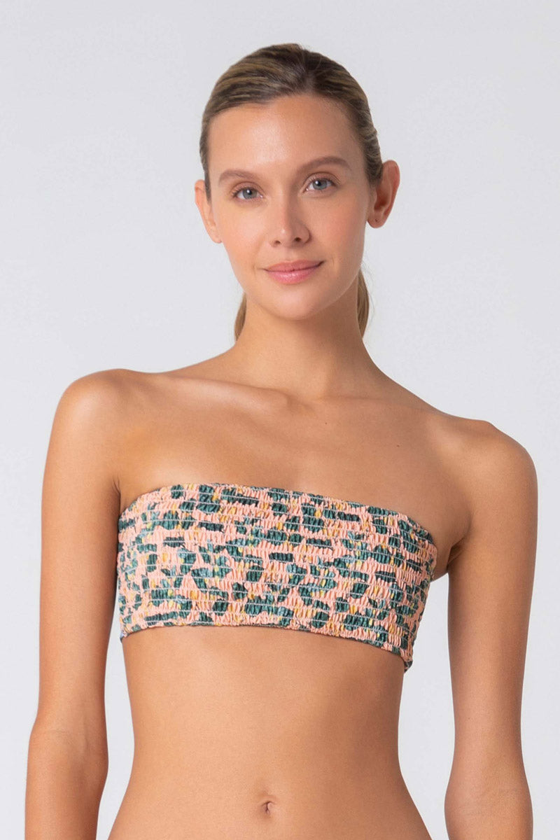 Colorful Smocked Bandeau Bikini Top