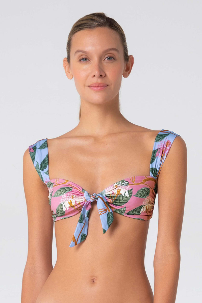 Printed Tie Front Bikini Top